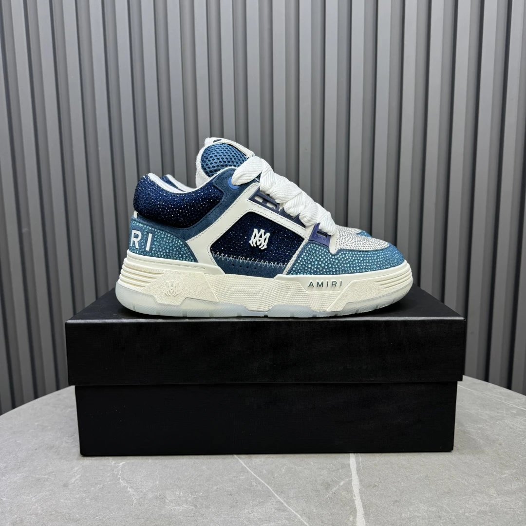 Luxury Low Top Leather Sneakers Unisex Ice Blue - Gallery Image 1 - Detailed View