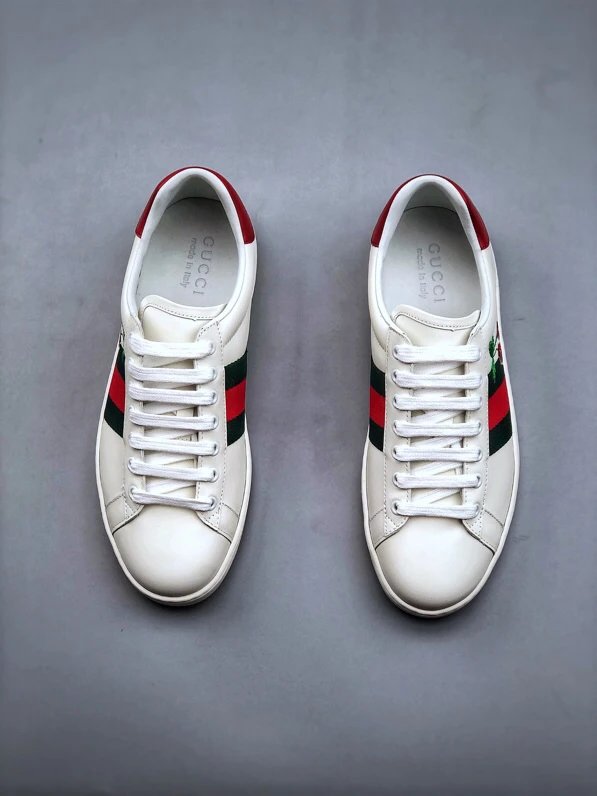 Gucci Bee White Red Sneakers Embroidered Red GG - Gallery Image 5 - Detailed View
