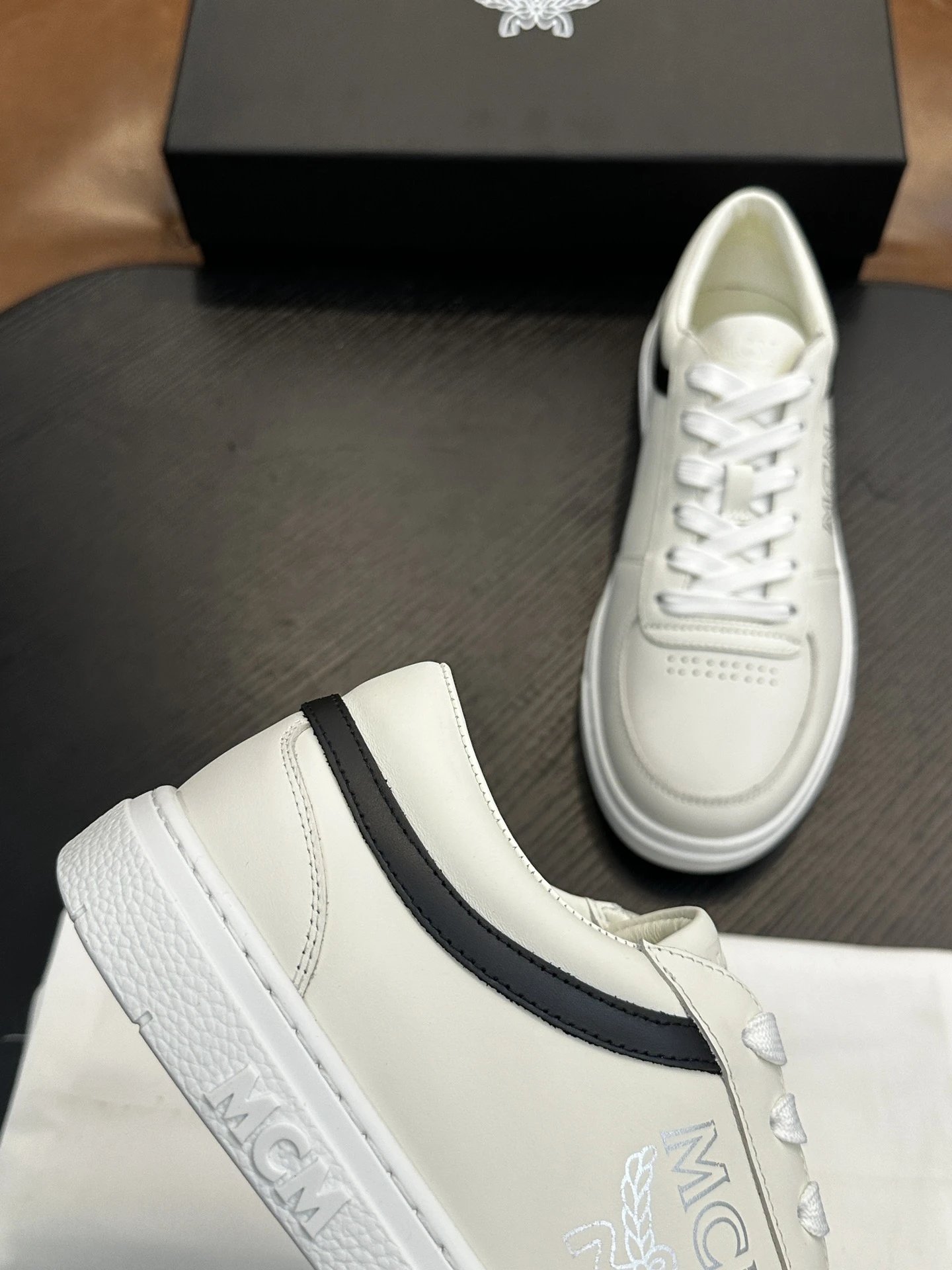 MCM Skystream Cubic Monogram Jacquard Sneaker White - Gallery Image 7 - Detailed View