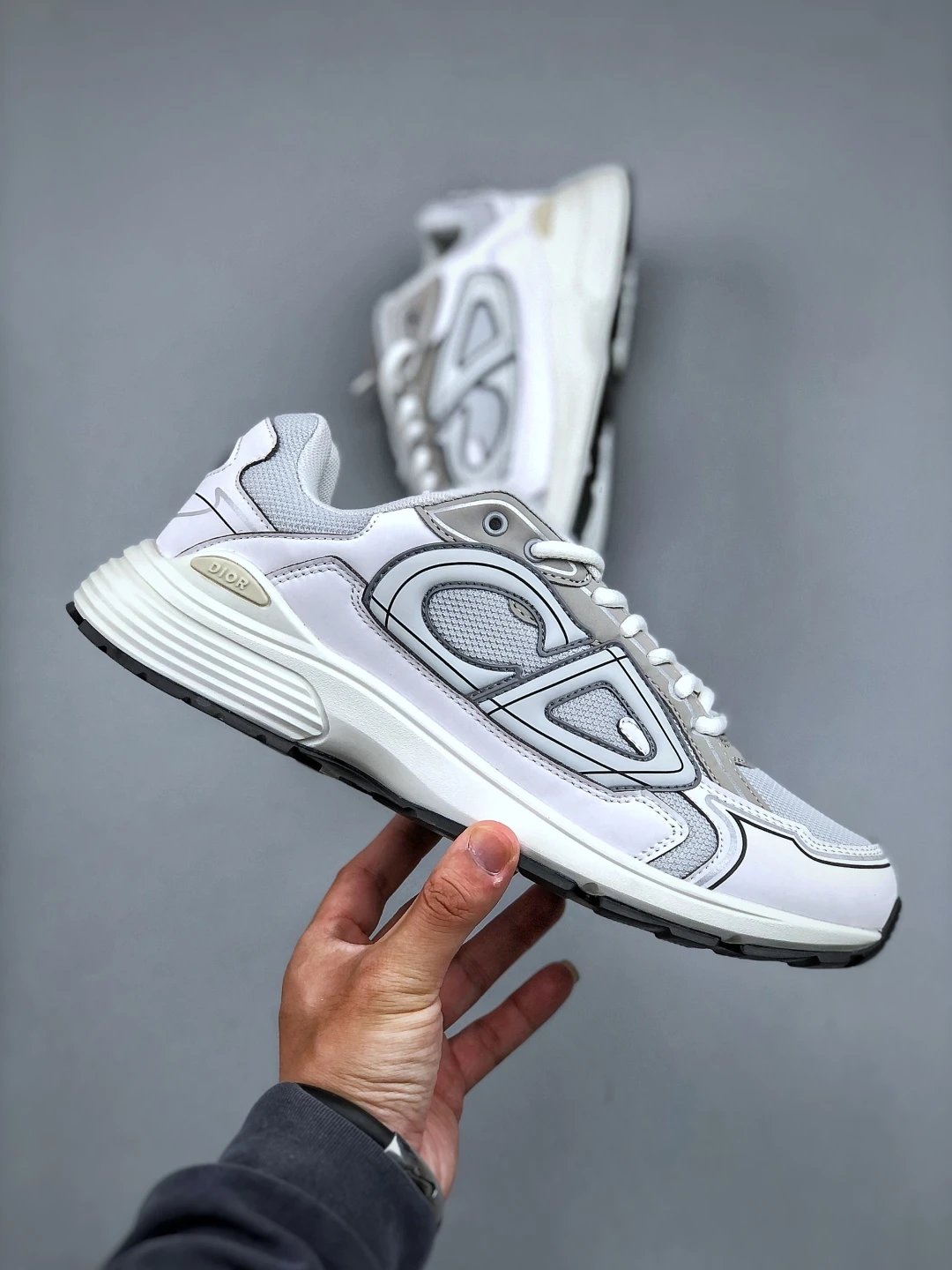 B30 Dad Sneakers Mesh Leather Retro Grey - Gallery Image 4 - Detailed View