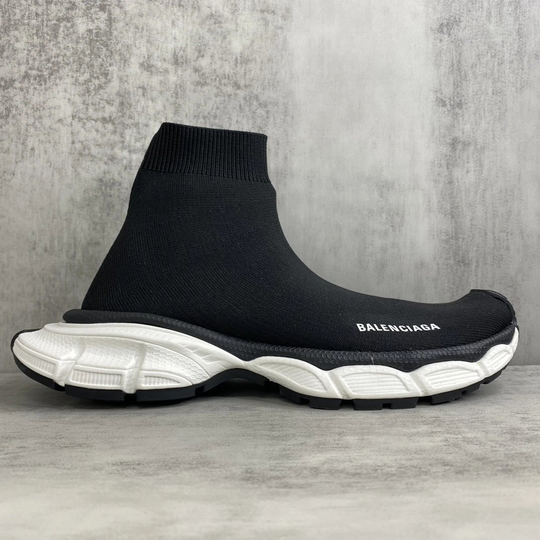 Retro Sock Sneakers Knit High Top Chunky Sole Jet Black - Gallery Image 6 - Detailed View