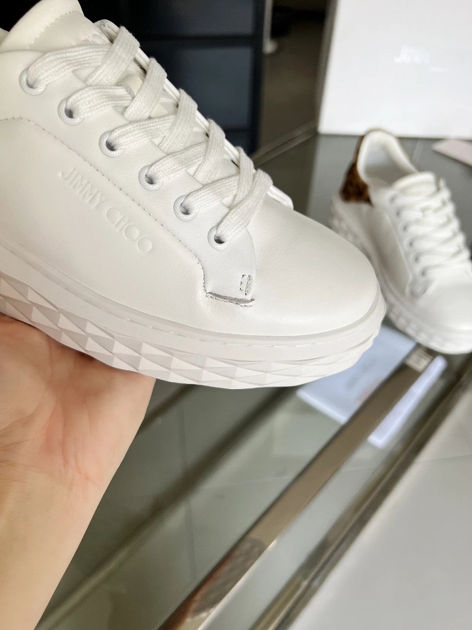 Jimmy Choo Leopard Print Diamond Sneakers - Gallery Image 6 - Detailed View