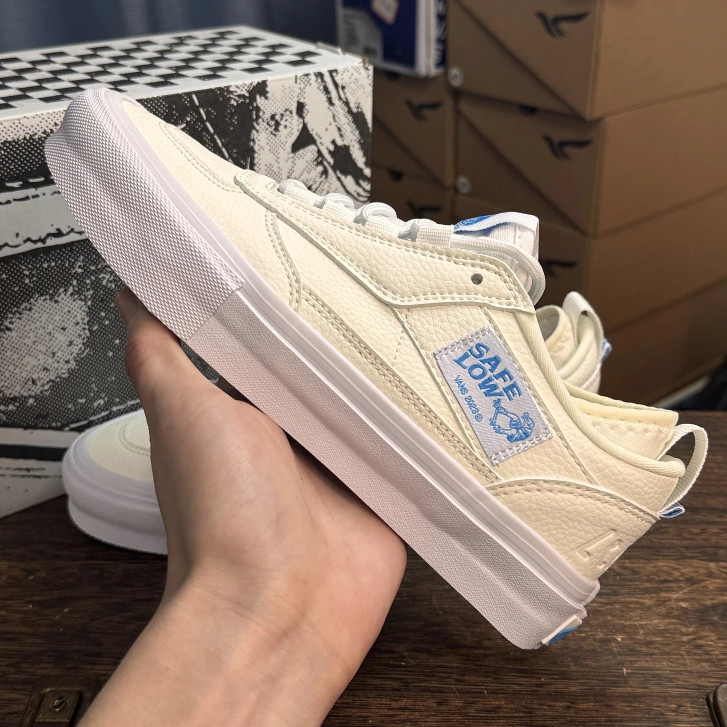 Low Top Leather Skate Shoes Ivory Blue - Gallery Image 7 - Detailed View