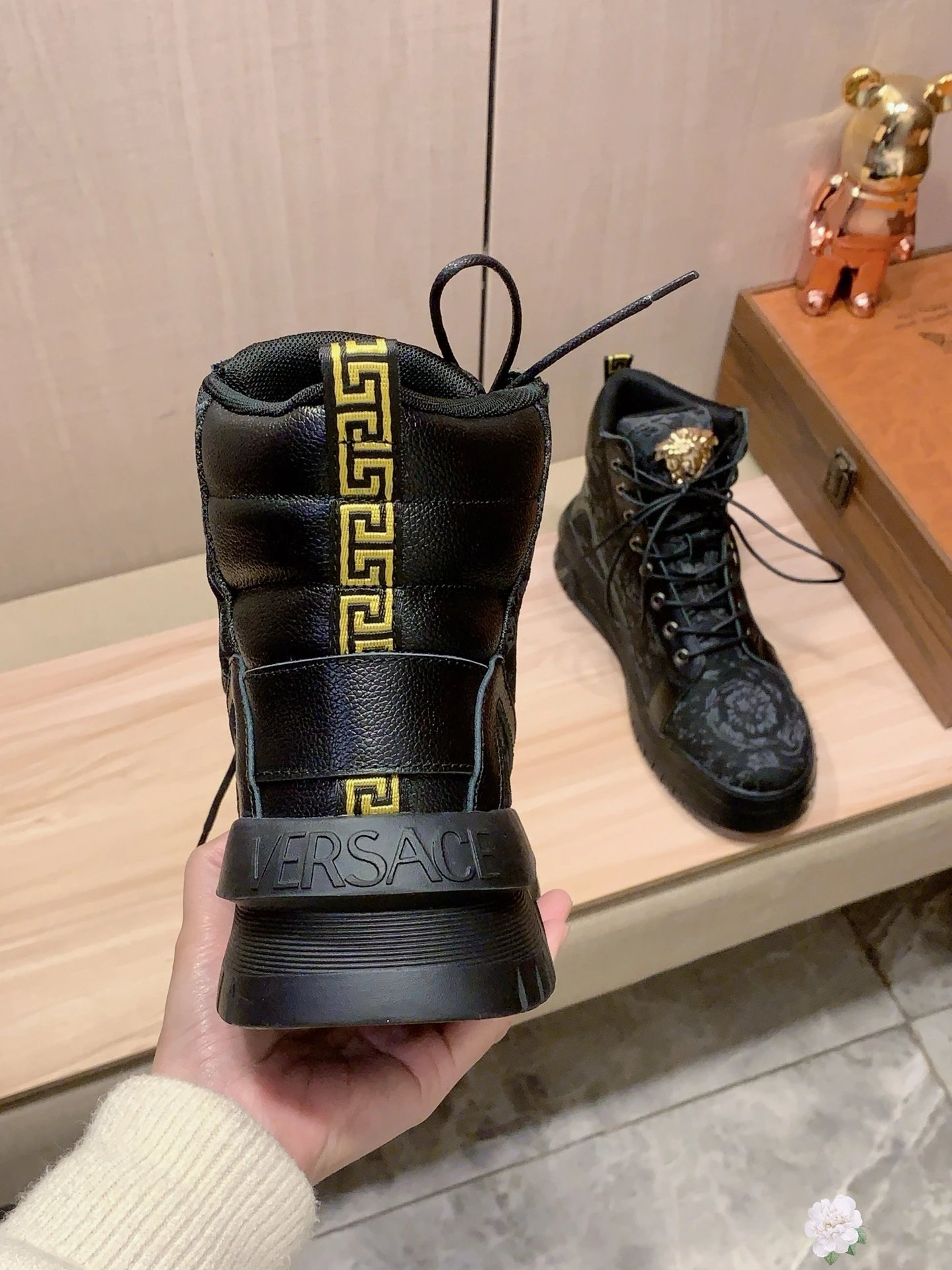 High Top Leather Sneakers Floral Black - Gallery Image 2 - Detailed View