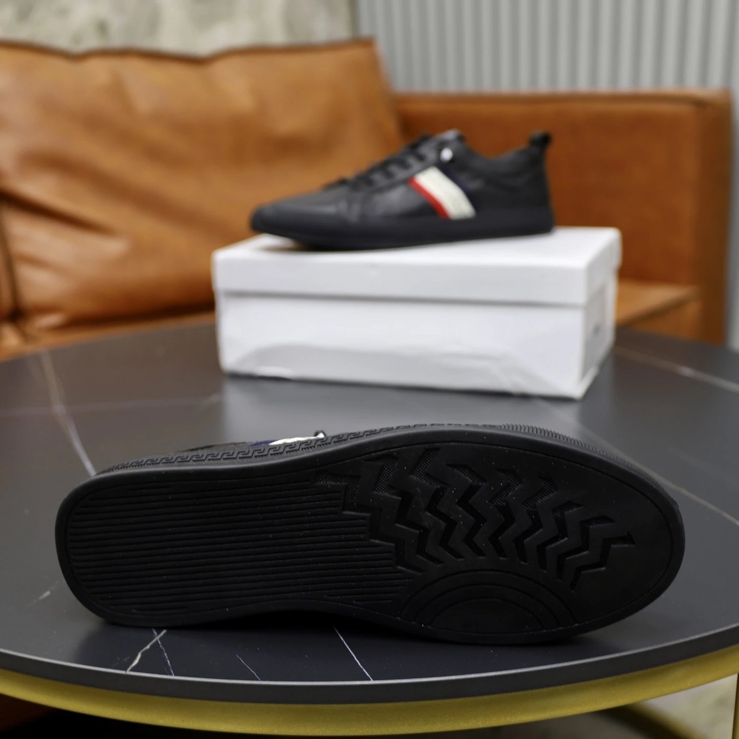 Luxury Leather Running Sneakers Ebony Black - Gallery Image 9 - Detailed View