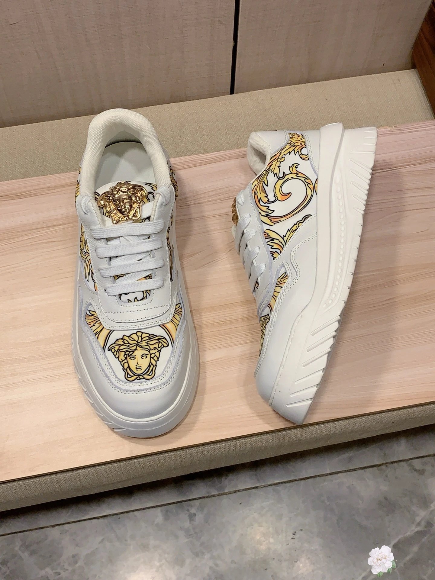 Baroque Leather Sneakers Ivory Gold - Gallery Image 4 - Detailed View