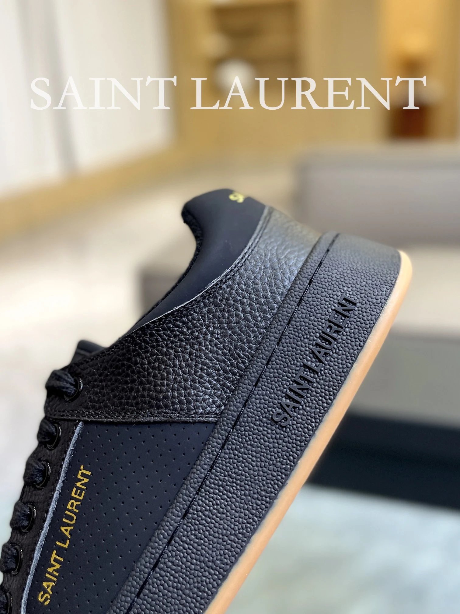 Saint Laurent Leather Sneakers Black - Gallery Image 7 - Detailed View