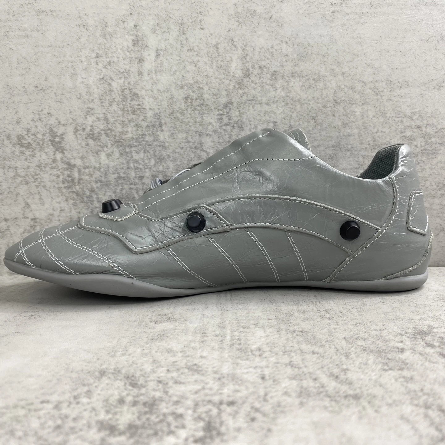 Punk Leather Lace-Up Sneakers with Studs Steel Gray - Gallery Image 7 - Detailed View