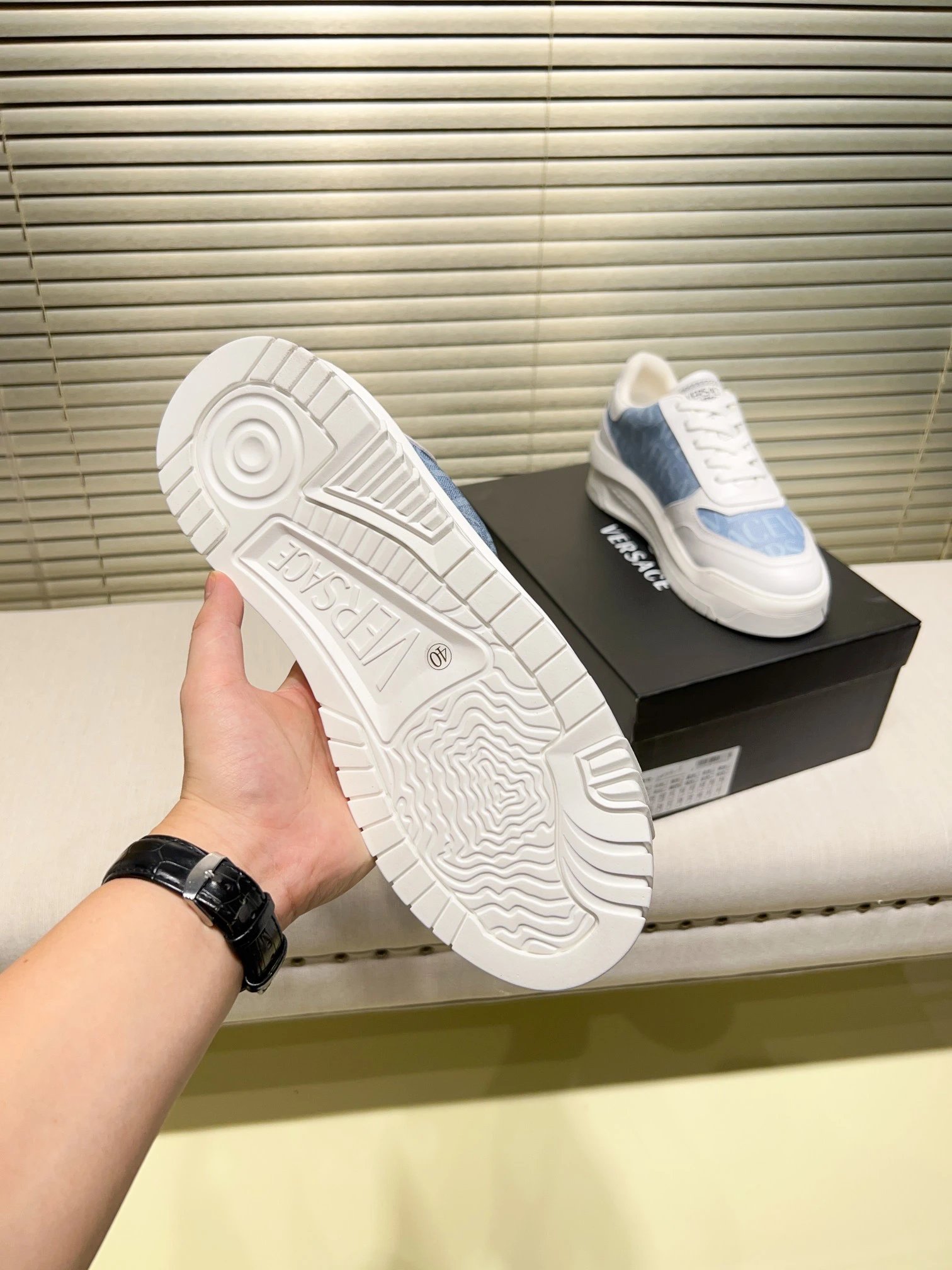 Grace Labyrinth Leather Sneakers Ice Blue - Gallery Image 9 - Detailed View