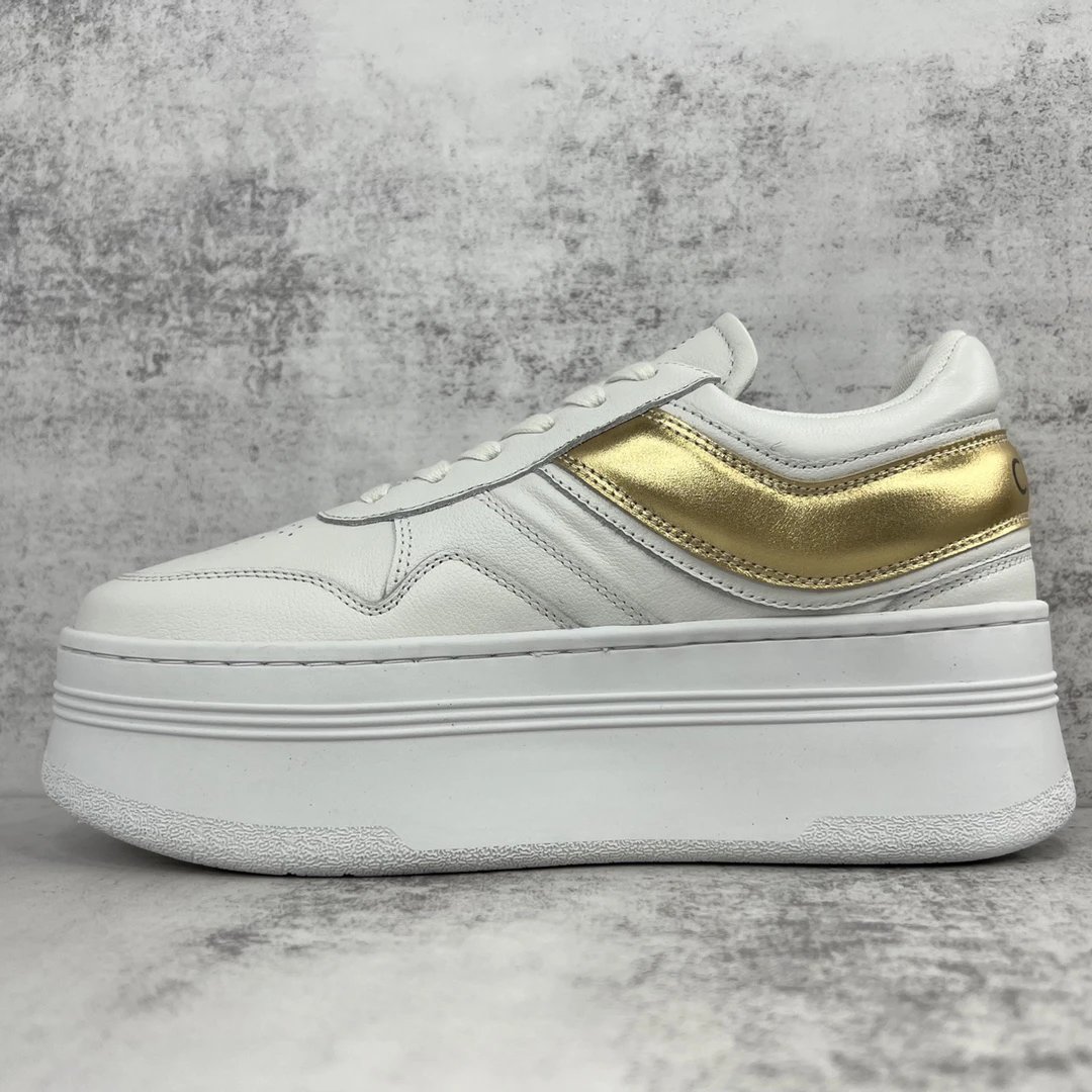 Platform Leather Sneakers Retro Chunky Sole in White Gold - Gallery Image 7 - Detailed View