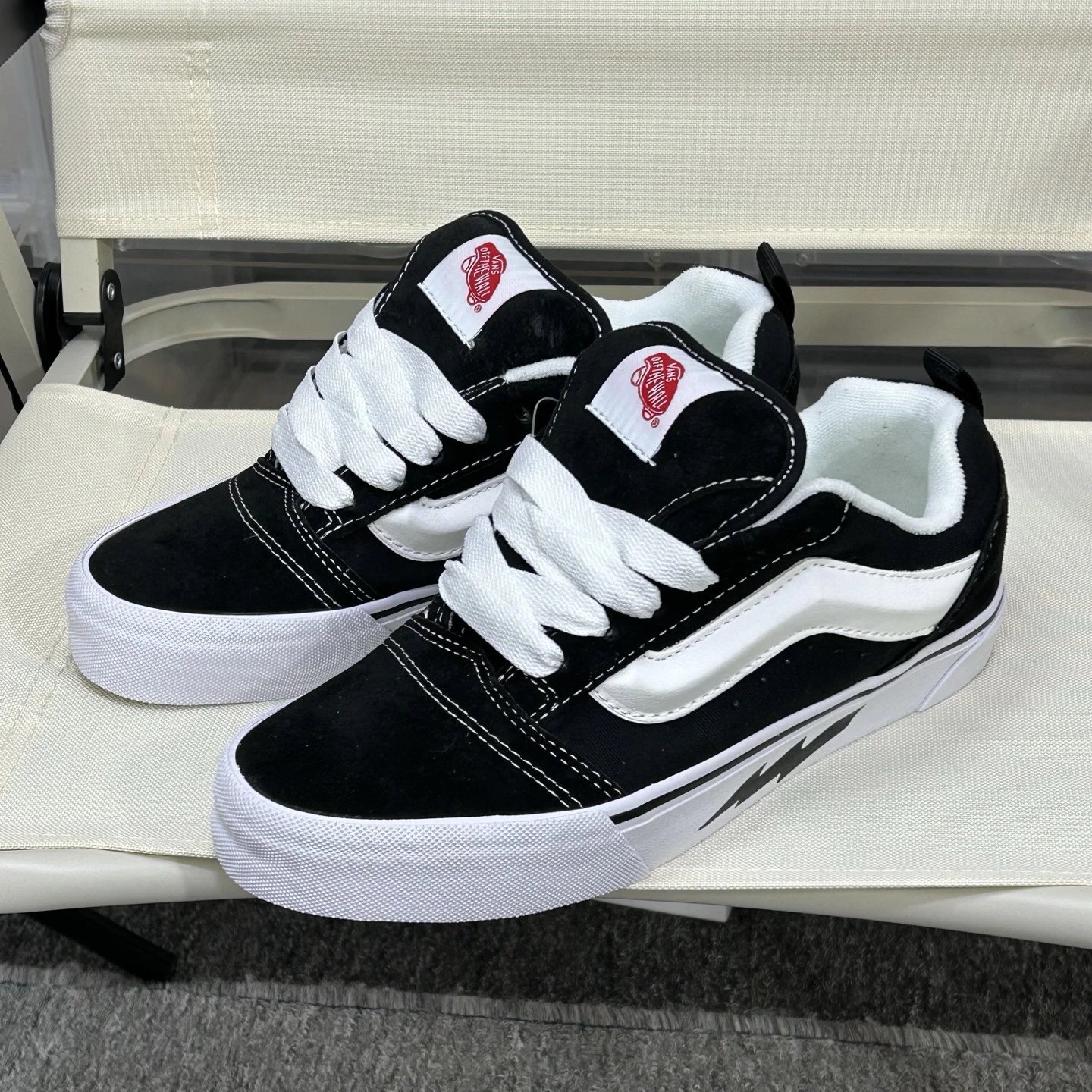 Knu Skool Low Top Skate Sneakers Ebony White - Gallery Image 1 - Detailed View