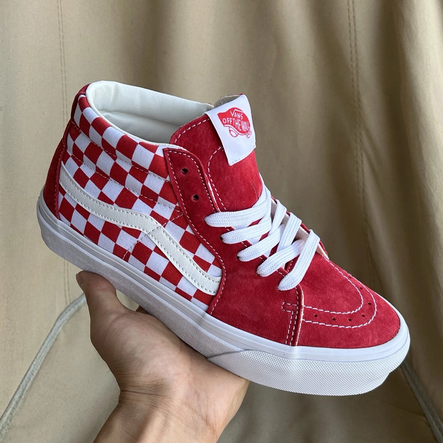 Checkered Suede Skate Sneakers Crimson - Gallery Image 7 - Detailed View