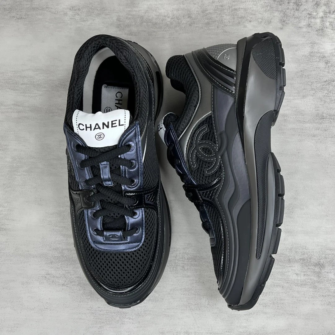 Luxury Resort Leather Mesh Sneakers Charcoal Grey - Gallery Image 3 - Detailed View