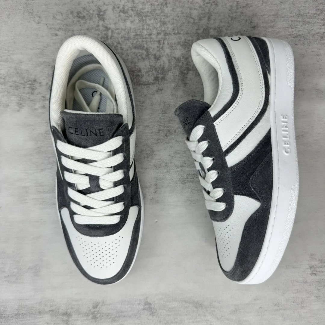 Unisex Leather Skate Sneakers with Grey Charcoal Trim - Gallery Image 3 - Detailed View