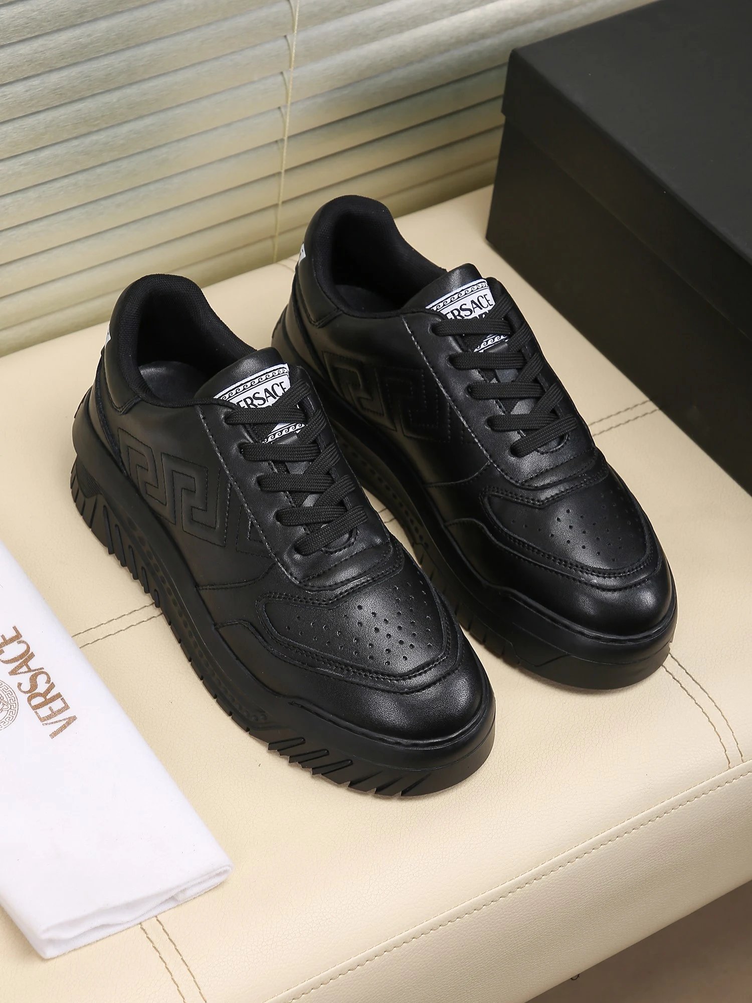 Grace Labyrinth Leather Sneakers Jet Black - Gallery Image 4 - Detailed View