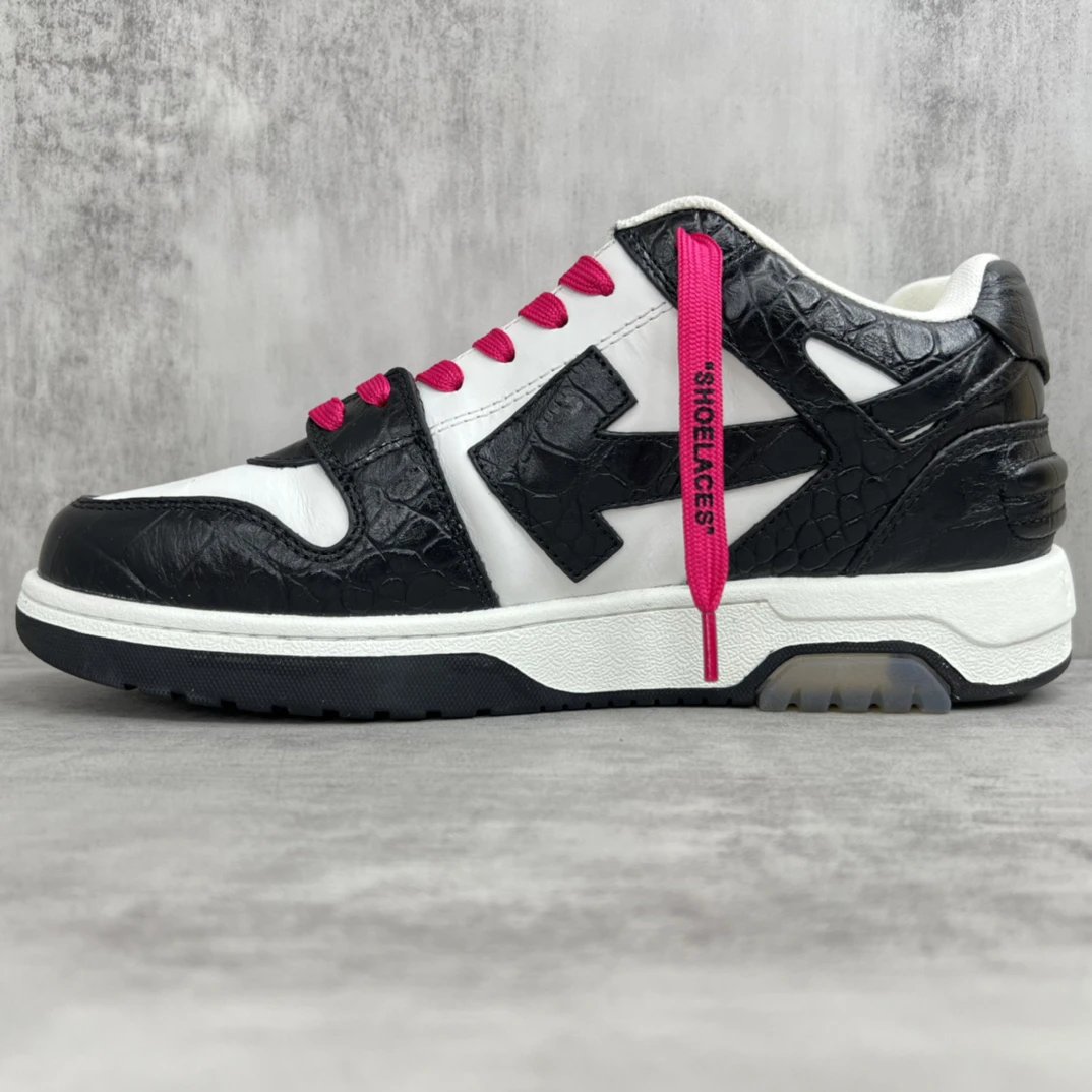 Low Top Croc Embossed Leather Sneakers White Black Magenta - Gallery Image 7 - Detailed View