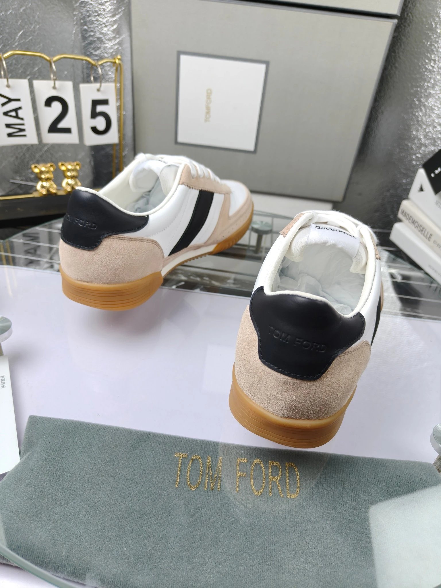 Retro Suede Leather Sneakers Ivory Black - Gallery Image 9 - Detailed View