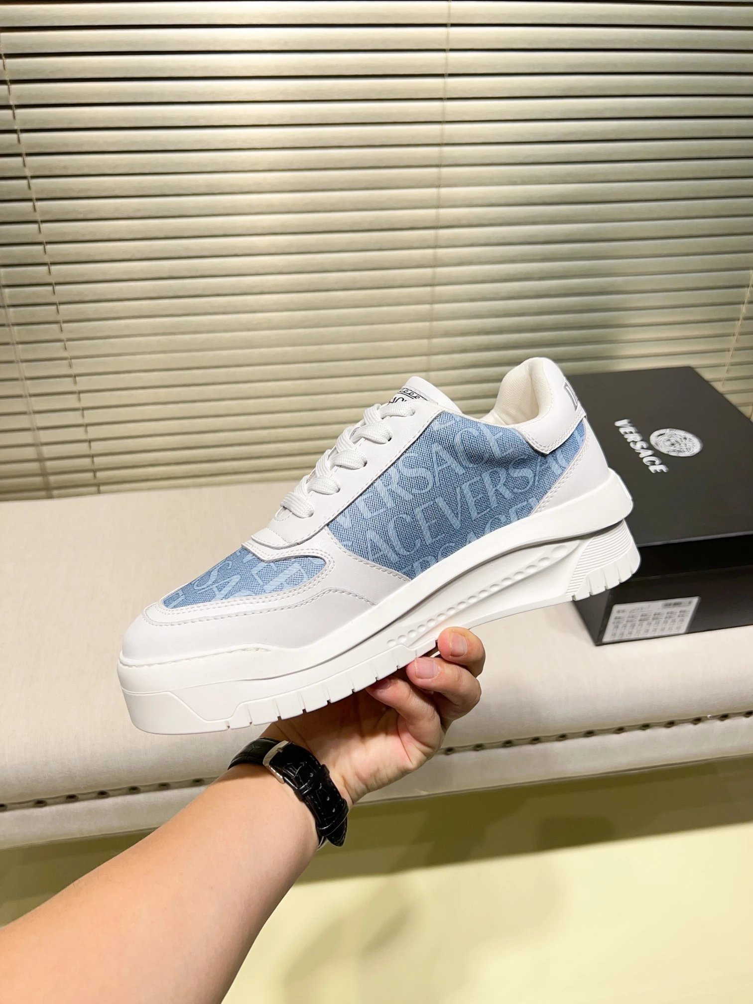 Grace Labyrinth Leather Sneakers Ice Blue - Gallery Image 8 - Detailed View