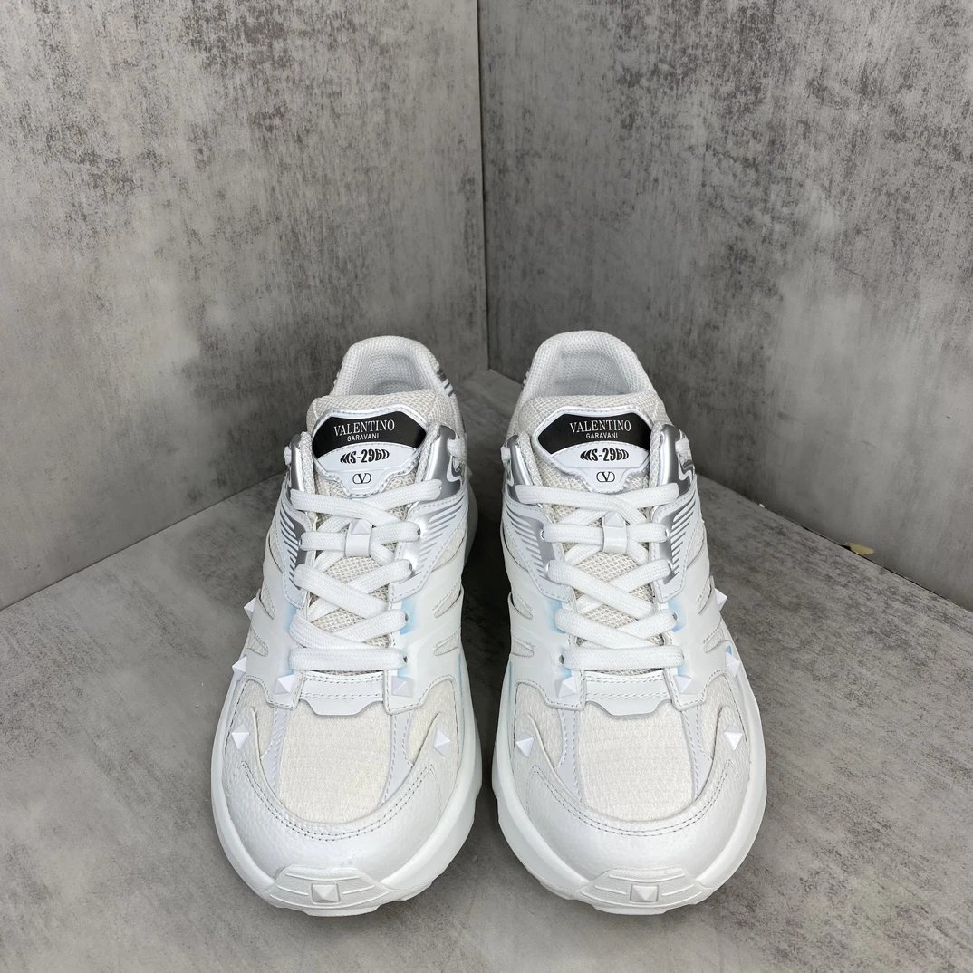 Chunky Leather Mesh Sneakers Pearl White - Gallery Image 4 - Detailed View