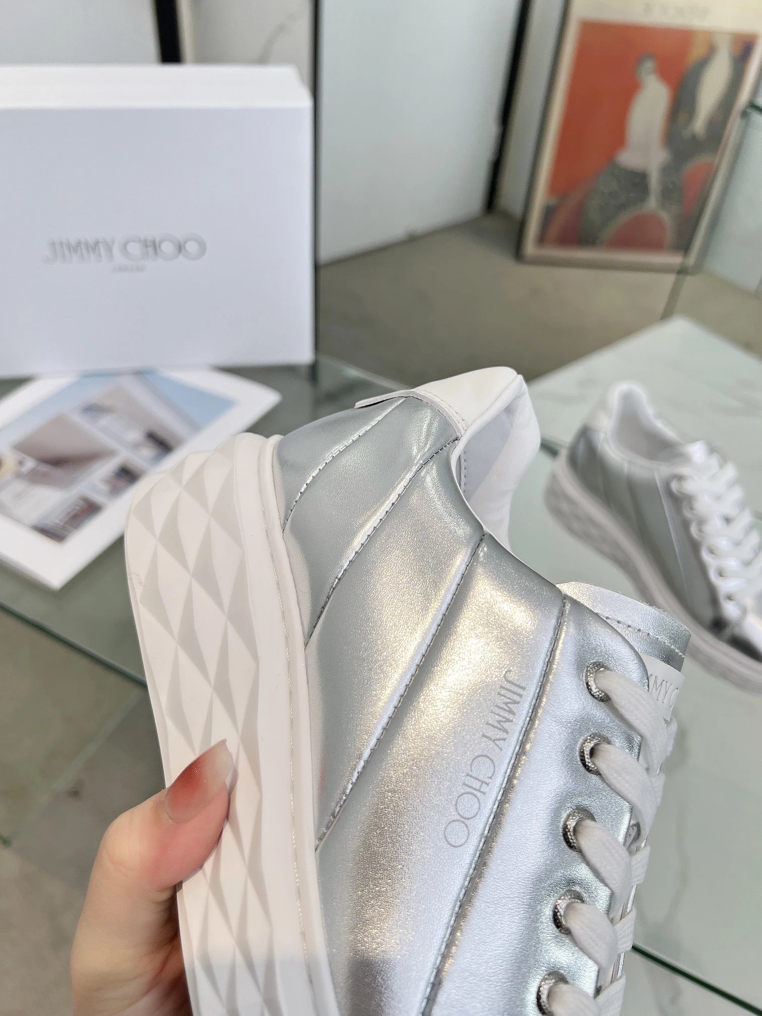 Jimmy Choo Silver Diamond Sneakers - Gallery Image 7 - Detailed View