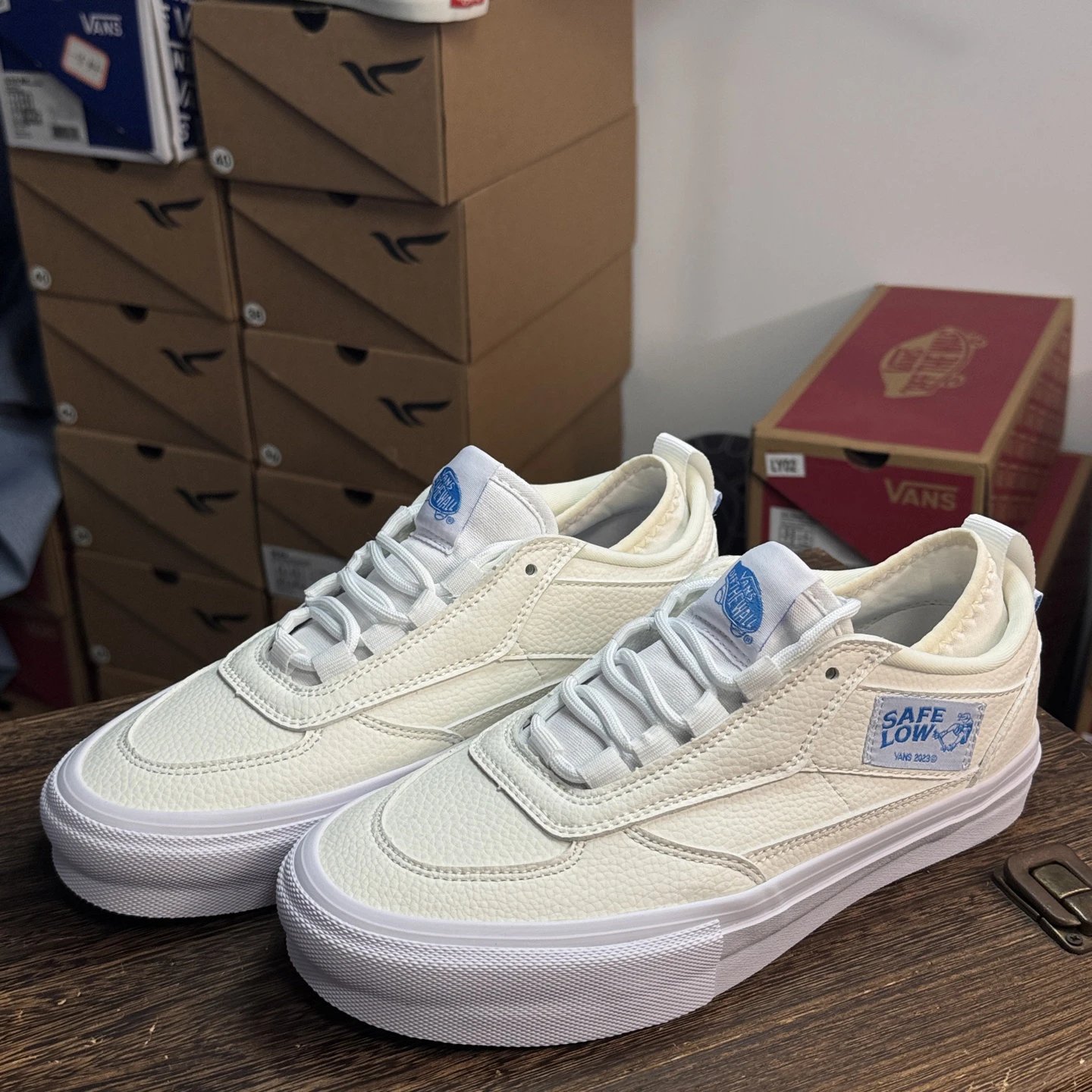 Low Top Leather Skate Shoes Ivory Blue - Gallery Image 4 - Detailed View