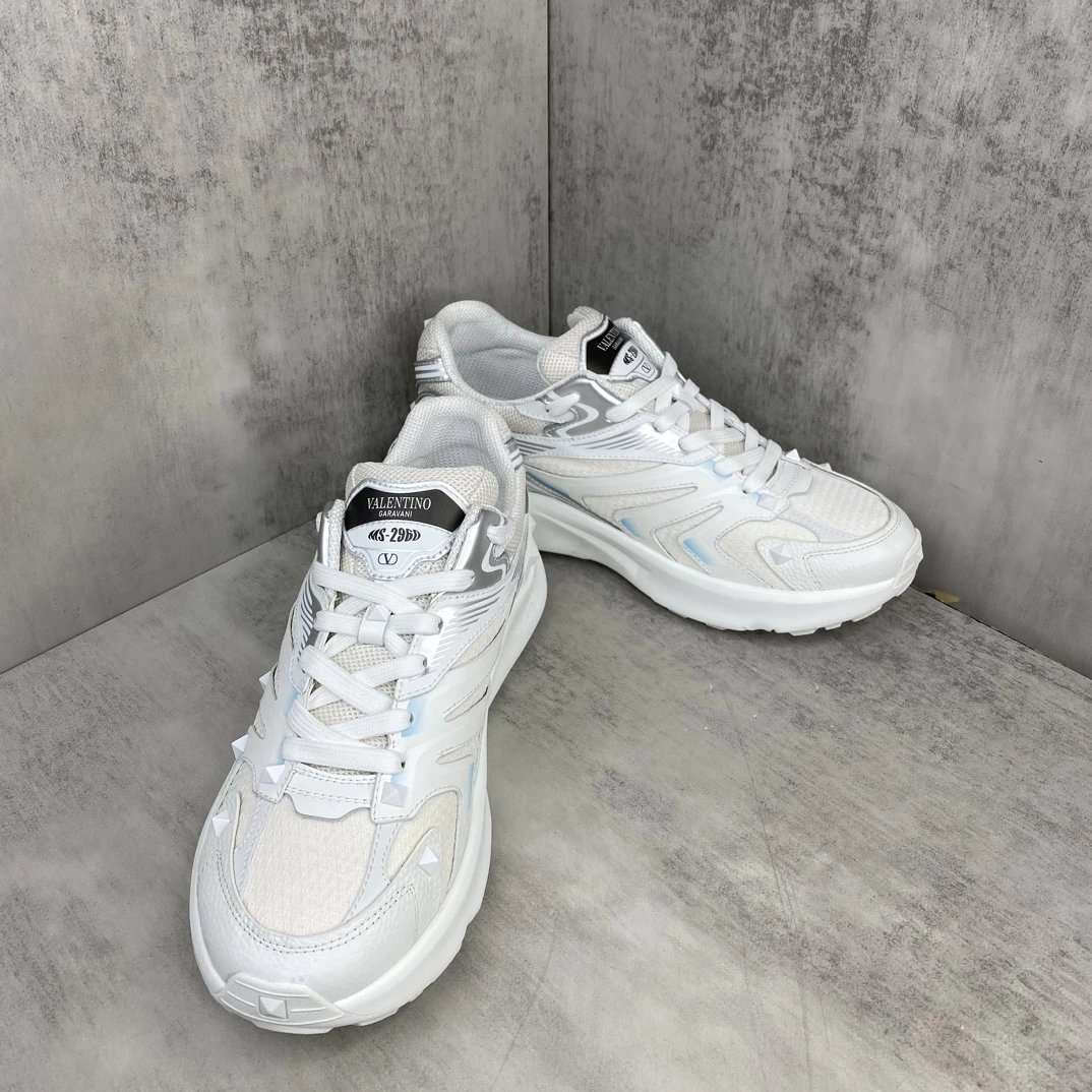 Chunky Leather Mesh Sneakers Pearl White - Gallery Image 2 - Detailed View