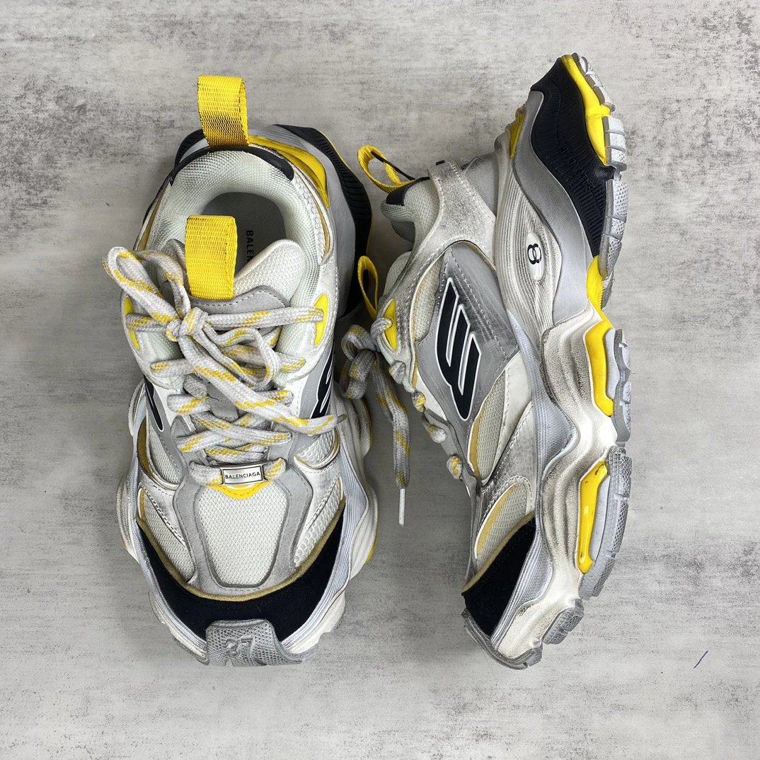 Chunky Cargo Sneakers Mesh Leather Retro Yellow Silver - Gallery Image 3 - Detailed View