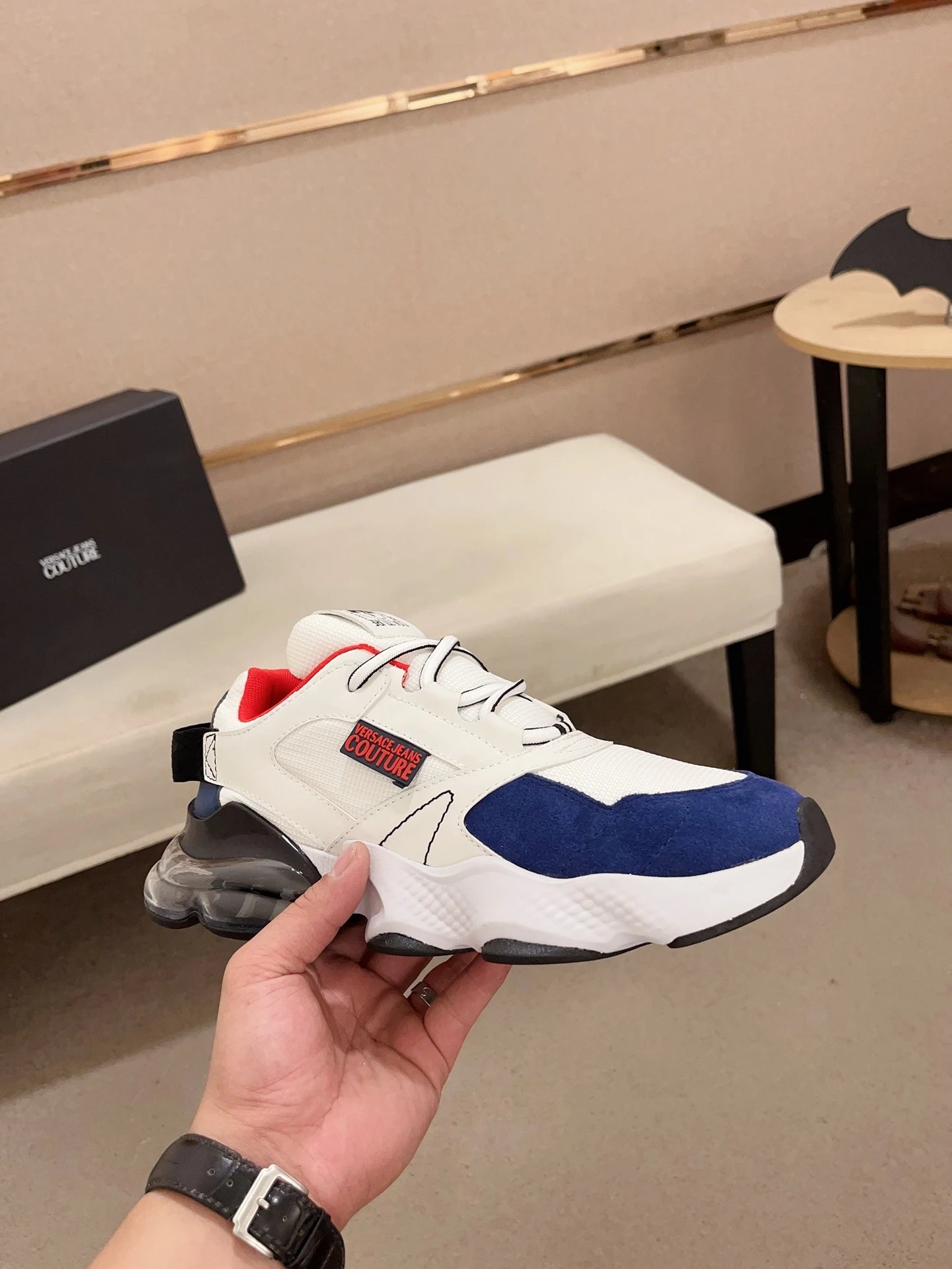 Luxury Leather Dad Sneakers White Sapphire - Gallery Image 4 - Detailed View