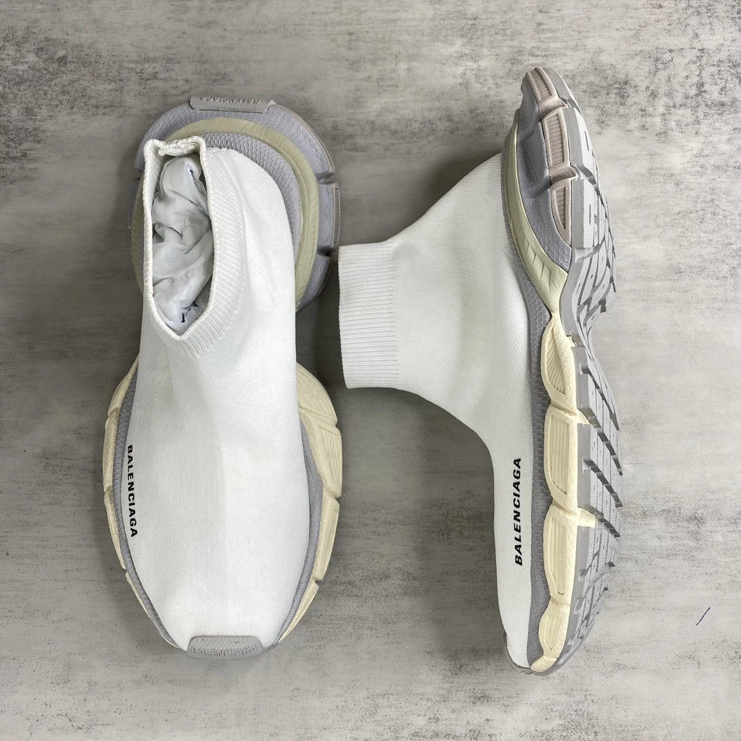 Retro Sock Sneakers Knit High Top 3XL Cream White - Gallery Image 3 - Detailed View