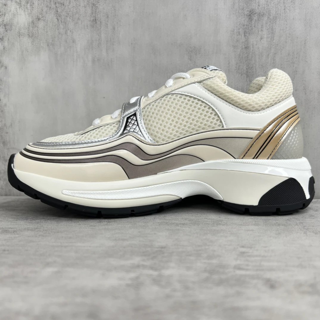 Resort Mesh Leather Chunky Sneakers Ivory Mocha - Gallery Image 7 - Detailed View