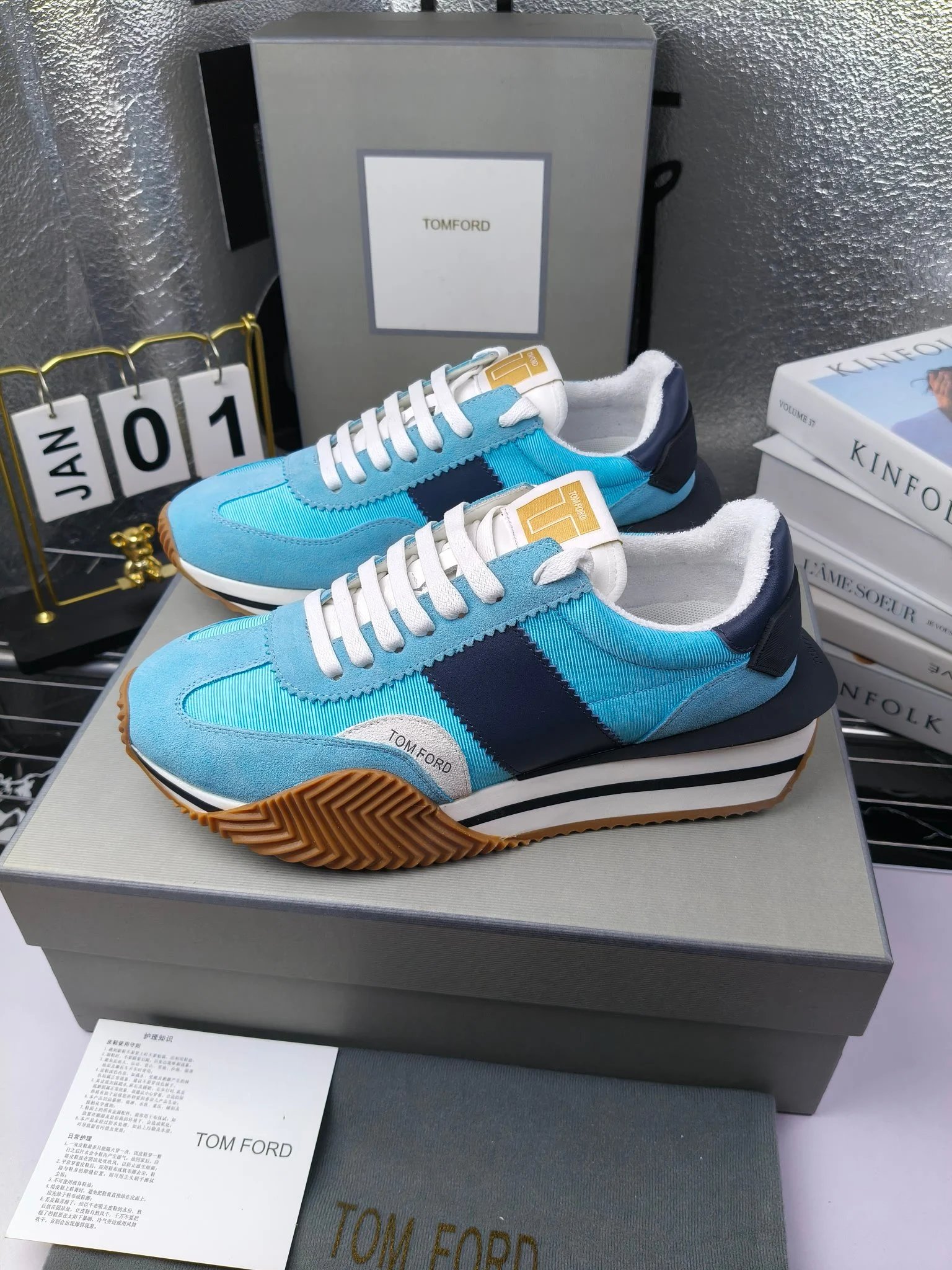 Retro Suede Leather Sneakers Sky Blue - Gallery Image 3 - Detailed View