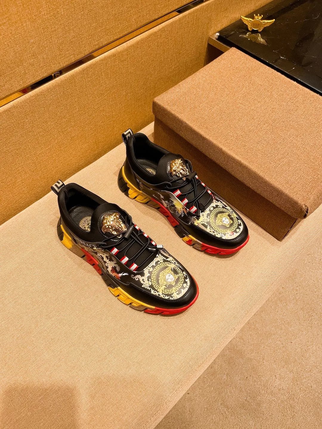 Baroque Leather Sneakers Ember Red - Gallery Image 5 - Detailed View