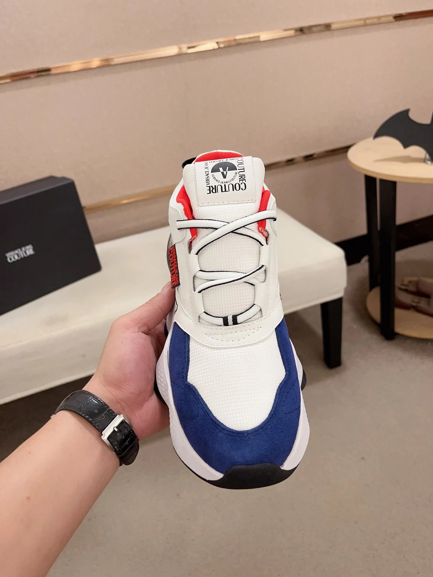 Luxury Leather Dad Sneakers White Sapphire - Gallery Image 2 - Detailed View