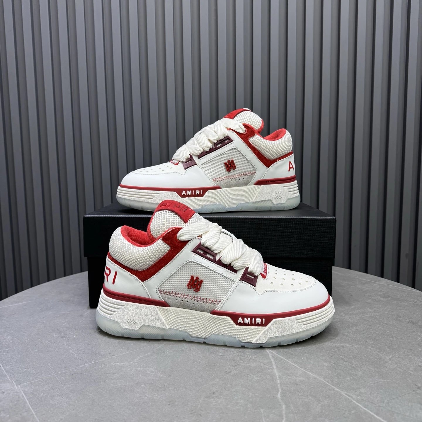Low Top Leather Mesh Skate Sneakers Crimson White - Gallery Image 7 - Detailed View
