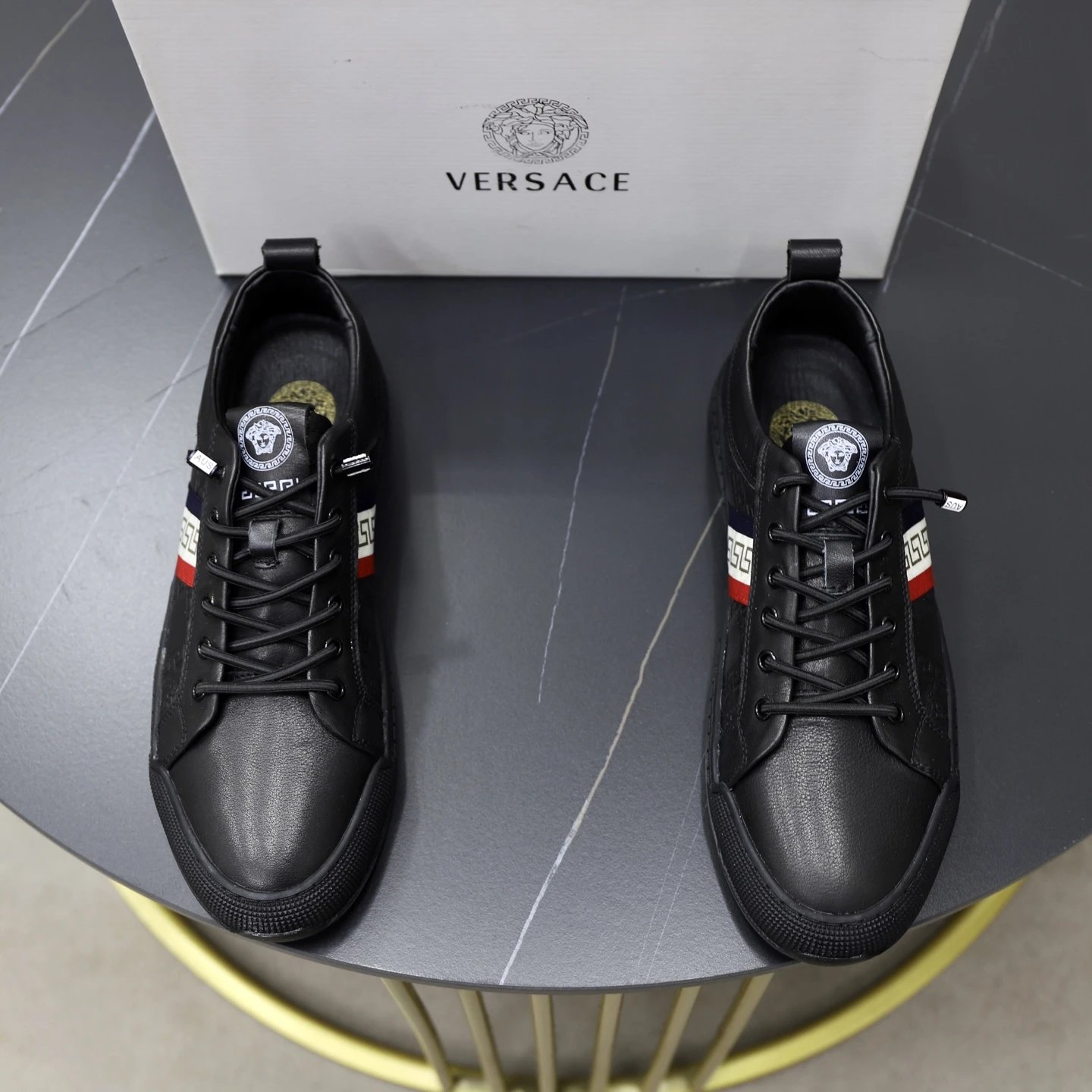 Luxury Leather Running Sneakers Ebony Black - Gallery Image 2 - Detailed View