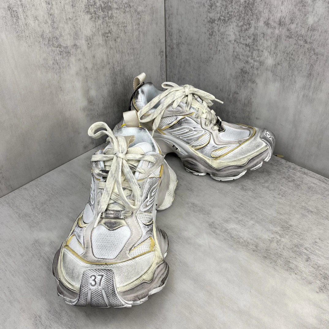 Chunky Retro Mesh Running Sneakers Silver White - Gallery Image 2 - Detailed View