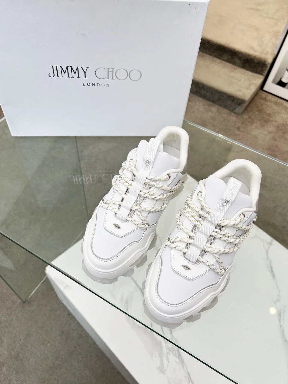 Jimmy Choo Diamond X II M Sneakers White Silver - Gallery Image 2 - Detailed View