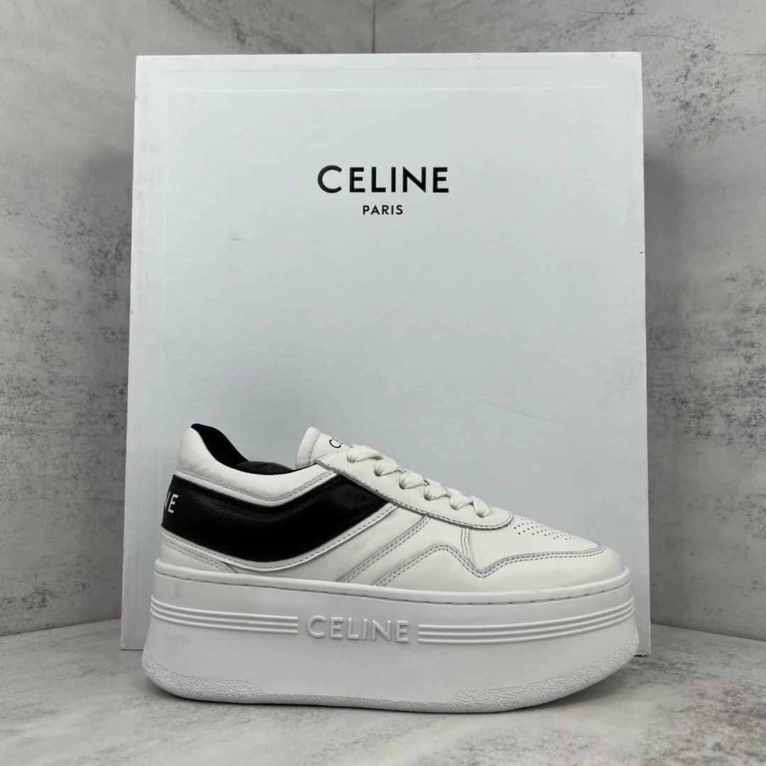 Platform Leather Sneakers with Lace-Up Design in Ivory Black - Gallery Image 1 - Detailed View