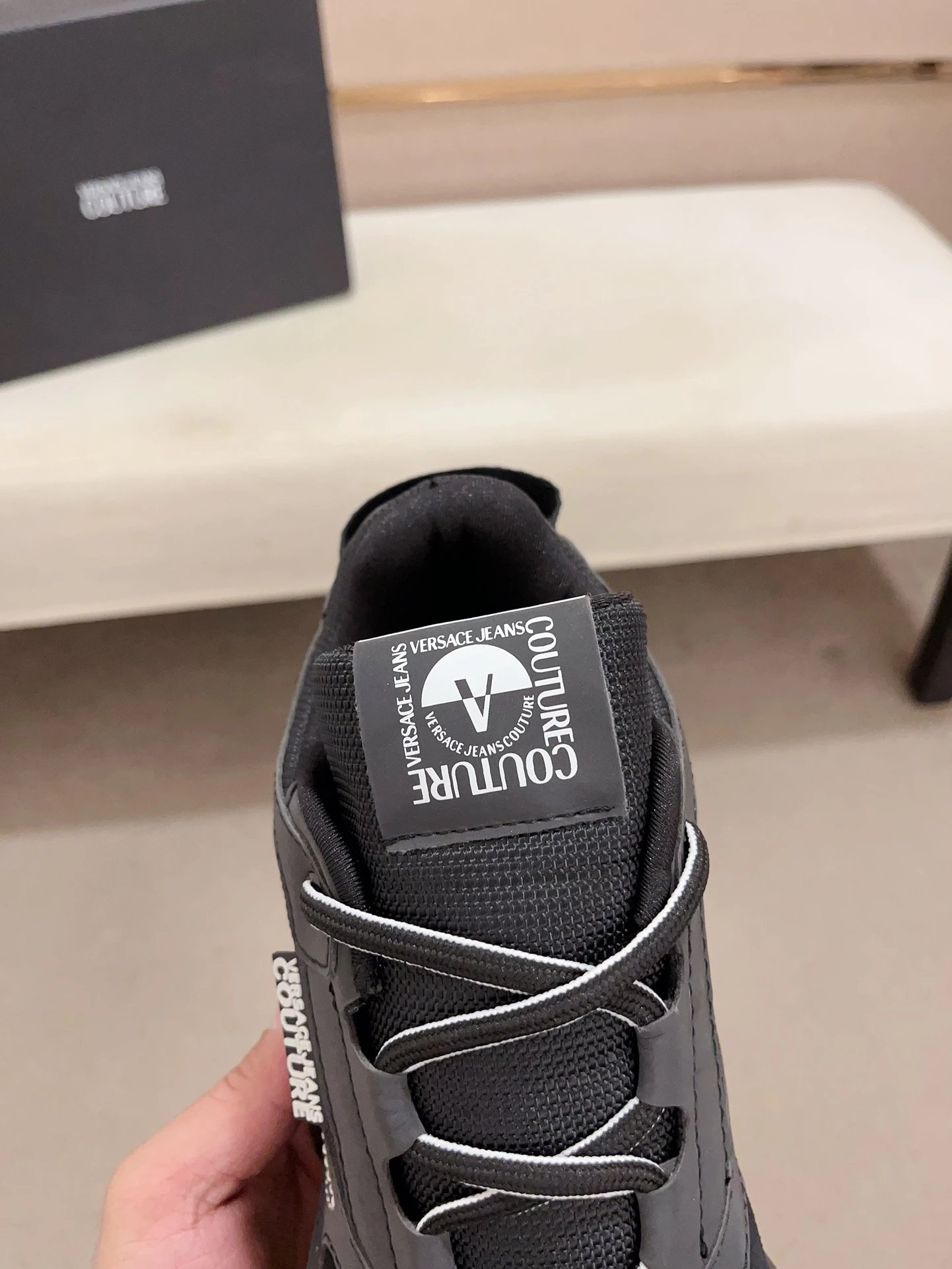 Luxury Mesh Leather Sneakers Onyx Black - Gallery Image 6 - Detailed View