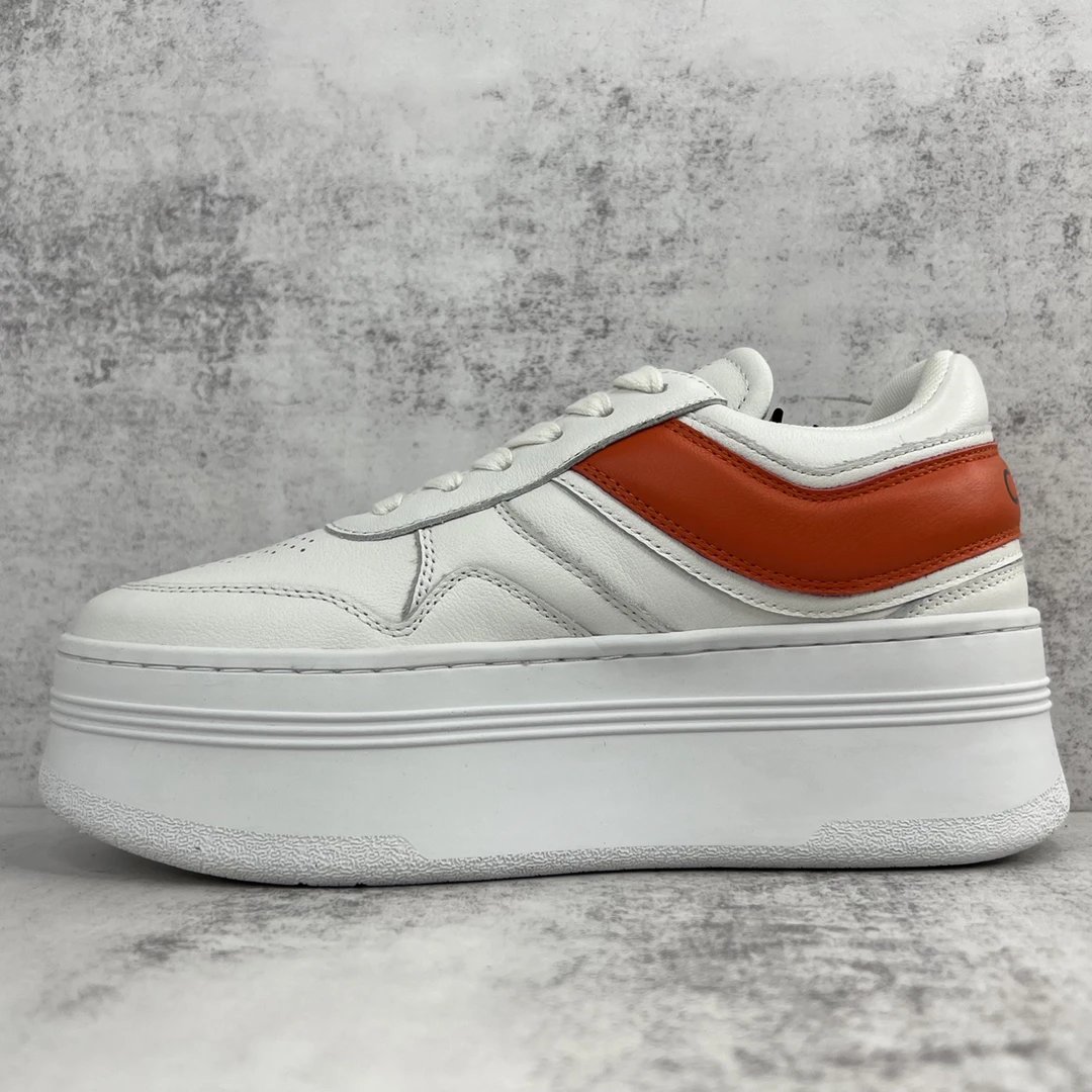 Platform Leather Cookie Sneakers Summer White Blaze Orange - Gallery Image 7 - Detailed View