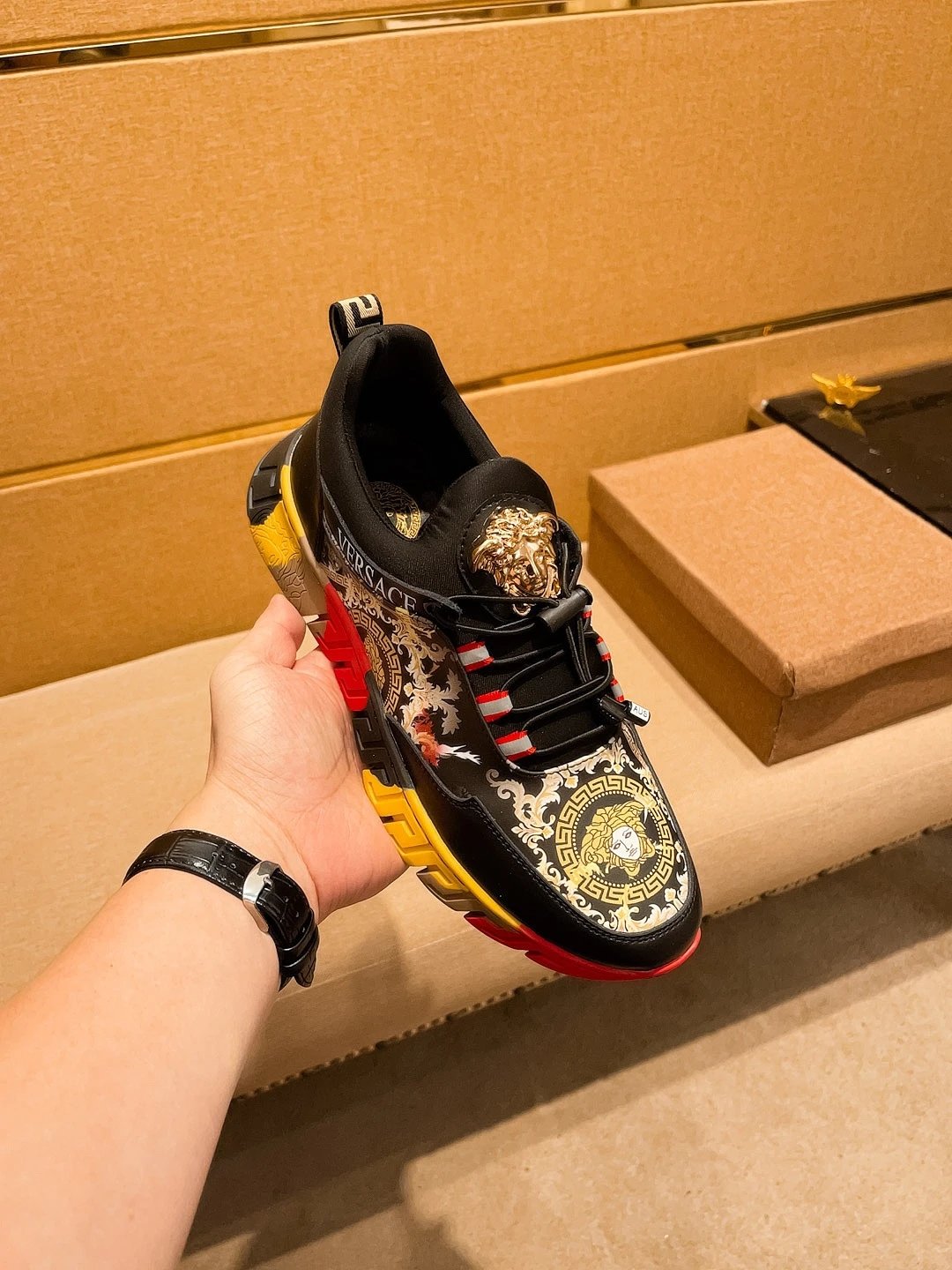 Baroque Leather Sneakers Ember Red - Gallery Image 7 - Detailed View