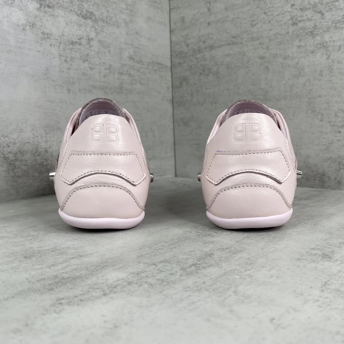 Punk Leather Lace Up Flat Shoes with Metal Studs Blush Pink - Gallery Image 5 - Detailed View