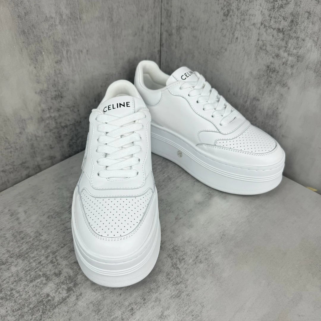 Platform Leather Sneakers Breathable High Top Ivory White - Gallery Image 2 - Detailed View