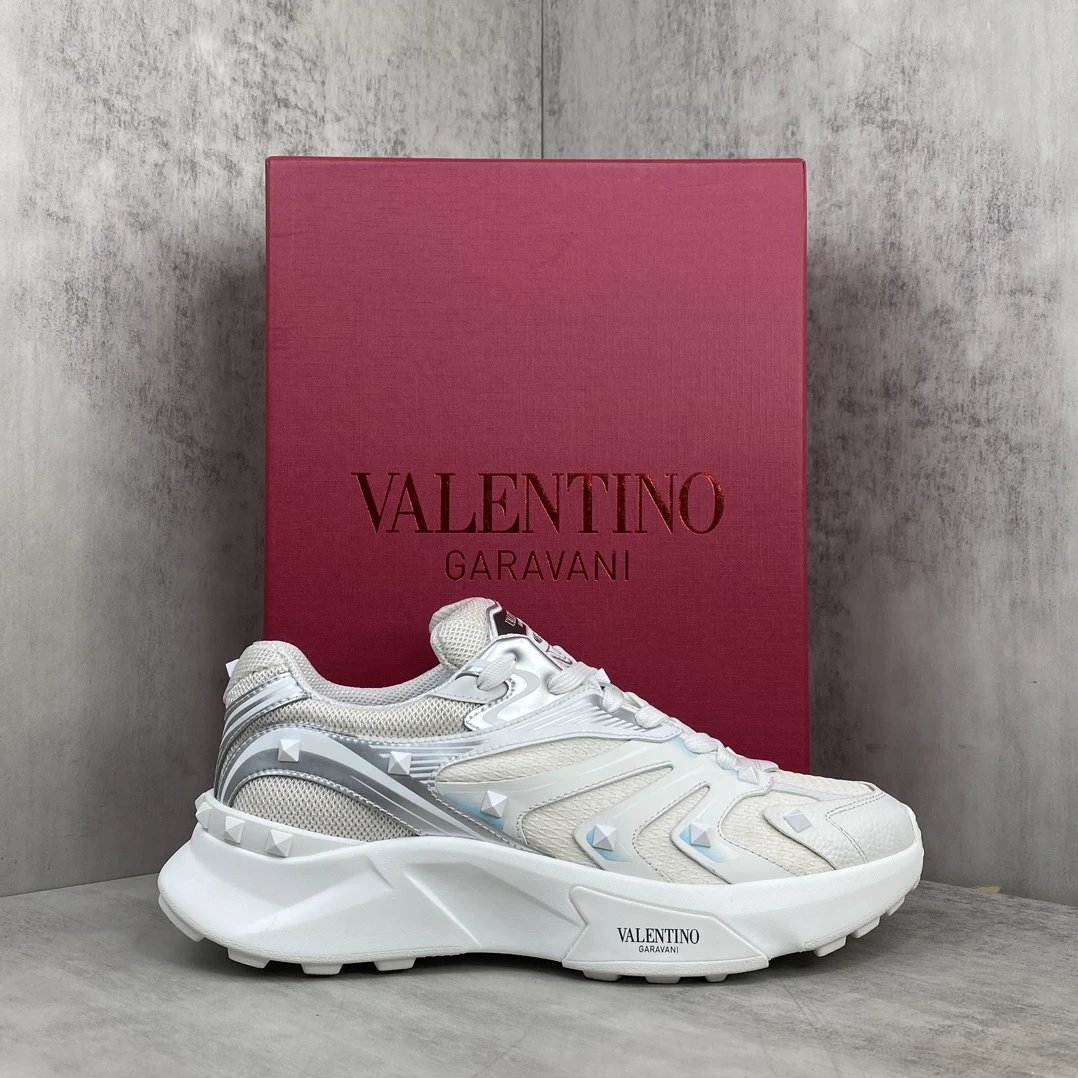 Chunky Leather Mesh Sneakers Pearl White - Gallery Image 1 - Detailed View