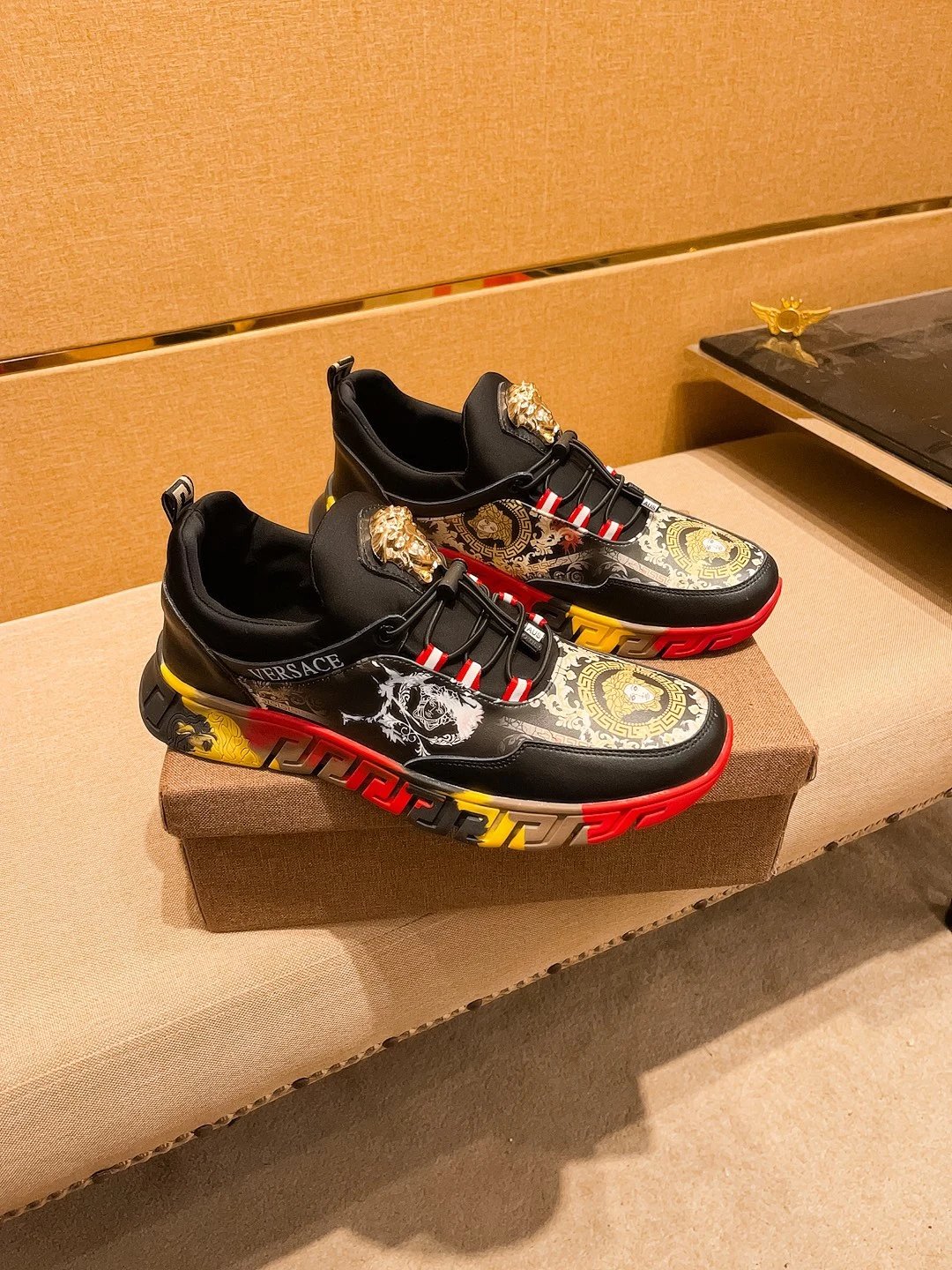 Baroque Leather Sneakers Flame Red - Gallery Image 1 - Detailed View