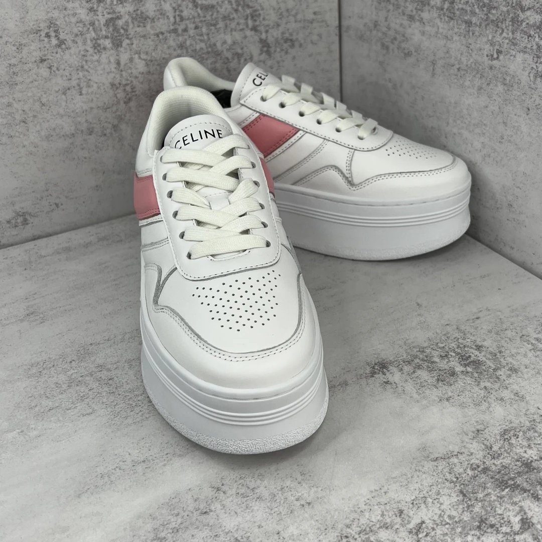 Platform Leather Sneakers Summer Casual Pink White - Gallery Image 2 - Detailed View