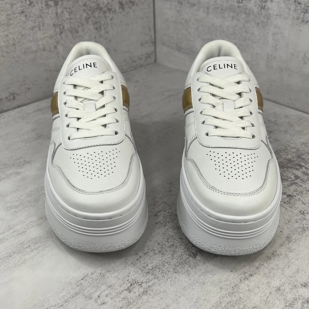 Platform Leather Sneakers Retro Chunky Sole in White Gold - Gallery Image 4 - Detailed View