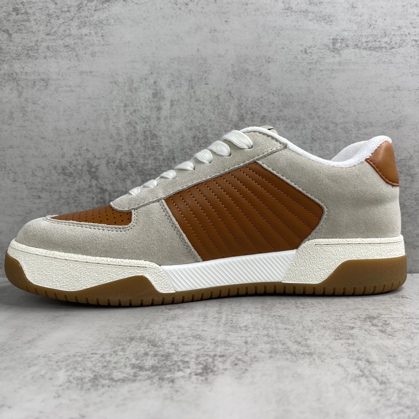 Joie de Jouer Leather Chunky Sneakers Ivory Chestnut - Gallery Image 7 - Detailed View