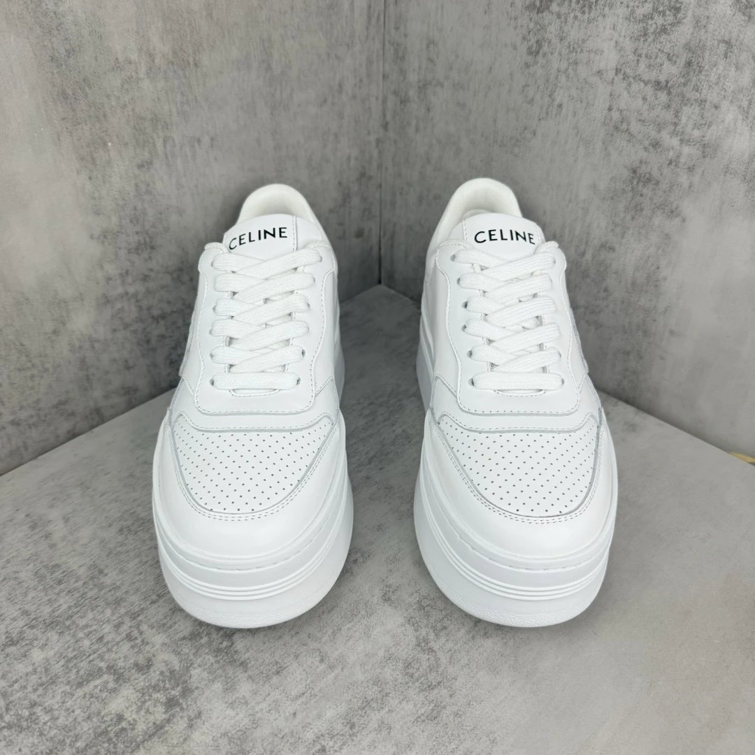 Platform Leather Sneakers Breathable High Top Ivory White - Gallery Image 4 - Detailed View