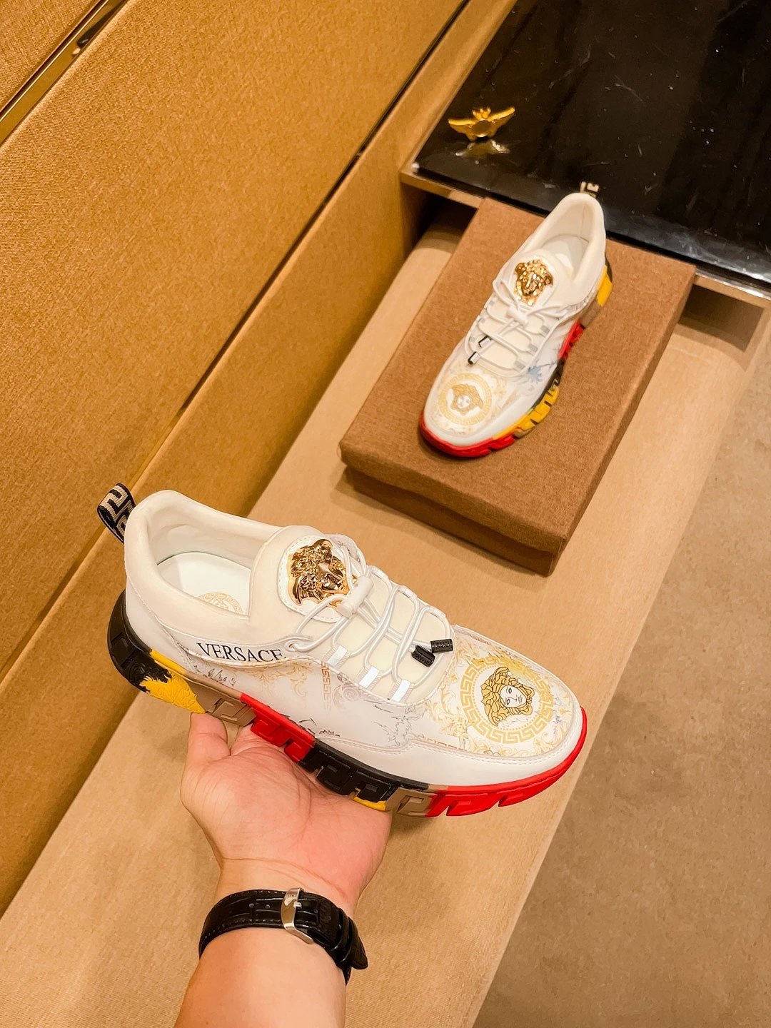 Luxury Leather Sneakers Baroque White - Gallery Image 4 - Detailed View